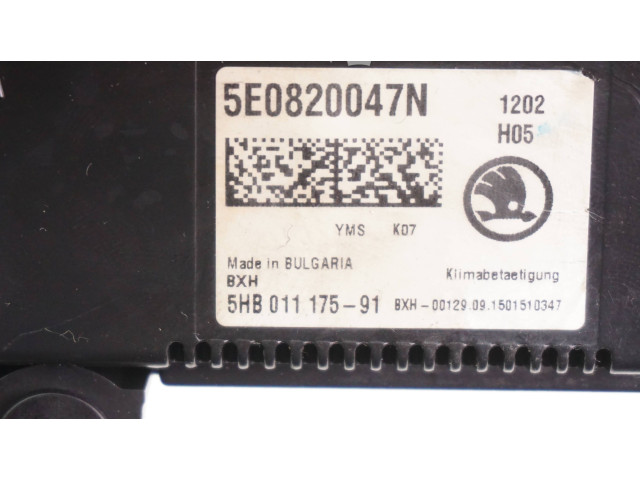 Блок управления климат-контролем 5E0820047N, 5HB011175 Skoda Octavia Mk3 (5E)