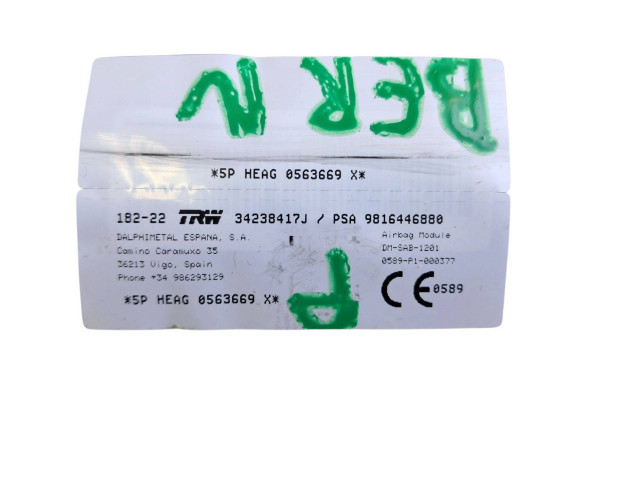 Подушка безопасности в сиденье 9816446880, 0563669   Toyota ProAce City