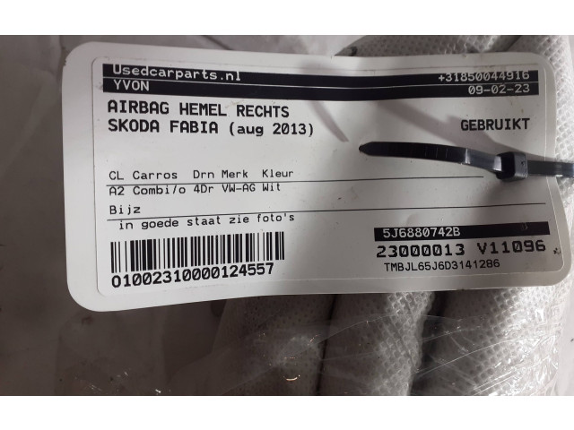 Боковая подушка безопасности 5J6880742B, 23000013   Skoda Fabia Mk2 (5J)