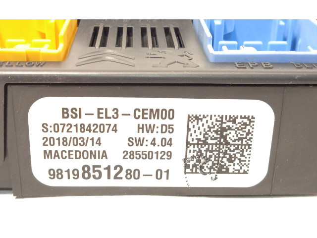 Pojistková skříňka Řídící jednotka BSM 9819851280, 1618840880 Citroen SpaceTourer XL 2019