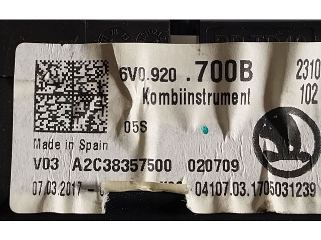 Спидометр (приборный щиток) 6V0920700B, 6V0920700B   Skoda Fabia Mk3 (NJ)   