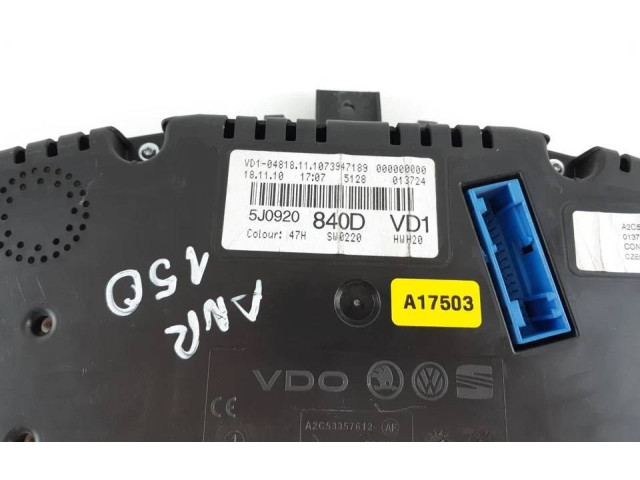 Панель приборов 5J0920840D, 5J0920840 Skoda Fabia Mk2 (5J)