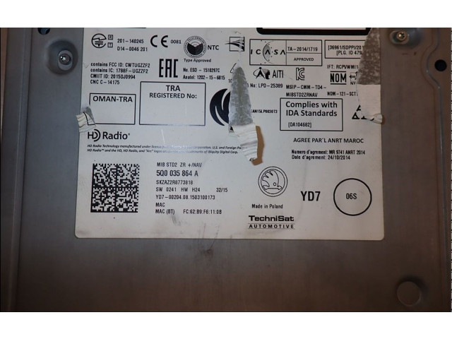 Радио/ проигрыватель CD/DVD / навигация 6V0919604C    Skoda Fabia Mk3 (NJ)