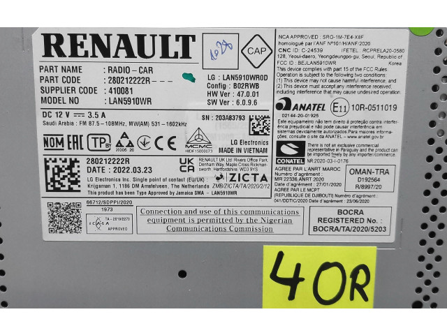 Дисплей 280212222R Dacia Jogger