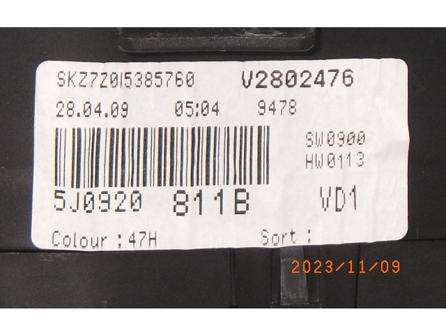 Панель приборов 5J0920811B Skoda Fabia Mk2 (5J)