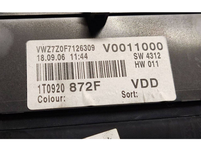 Přístrojová deska Volkswagen Caddy 2009 1T0920872F, V0011000