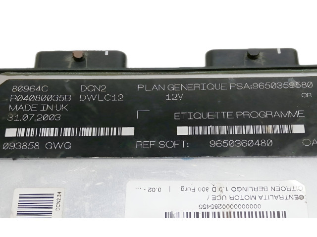 Řídící jednotka 9650360480 Citroen Berlingo 2003