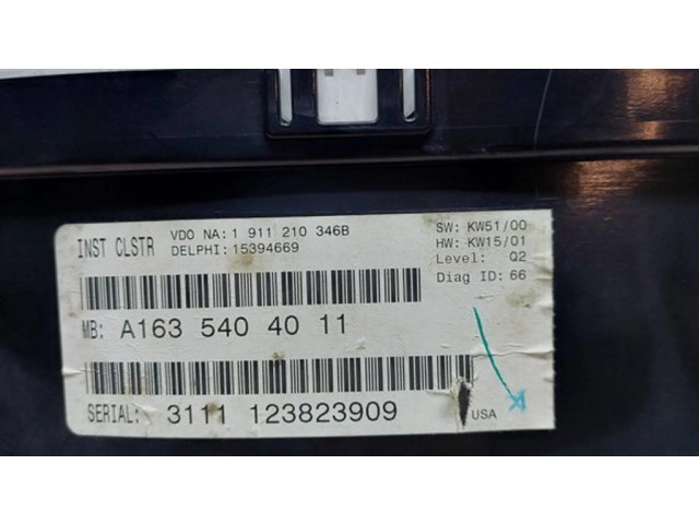 Přístrojová deska Mercedes-Benz ML W163 2005 A1635404011, 1911210346B