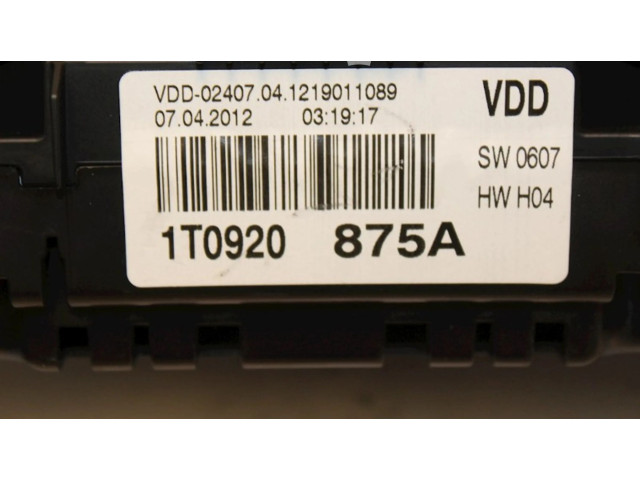 Панель приборов 1T0820875A, 1T0820875A   Volkswagen Touran II       