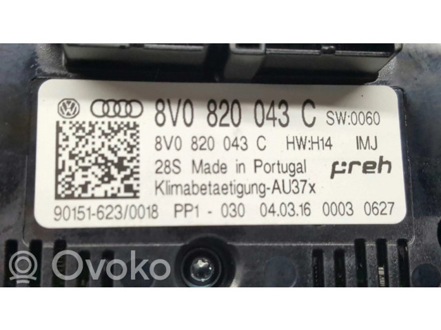 Блок управления климат-контролем 8V0820043CIMJ, 8V0820043C   Audi A3 S3 8V