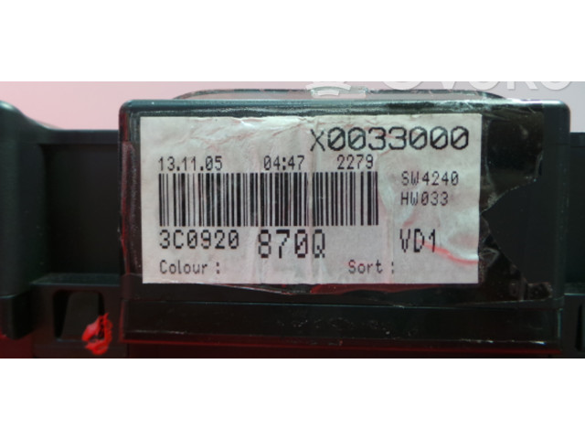 Панель приборов X0033000, 3C0920870Q   Volkswagen PASSAT B6       
