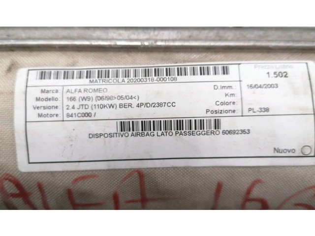 Подушка безопасности пассажира 60692353 Alfa Romeo 166