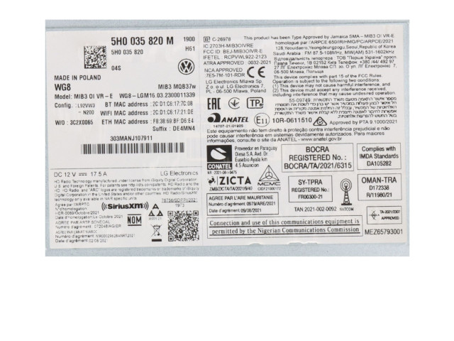 Радио/ проигрыватель CD/DVD / навигация 5H0035820M Volkswagen Golf VIII