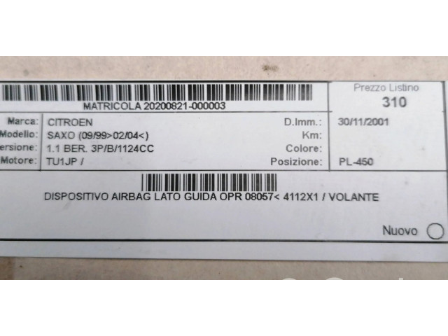 Подушка безопасности водителя 4112X1   Citroen Saxo