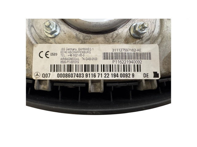 Подушка безопасности водителя 0008607403, P116221940092   Mercedes-Benz A W169