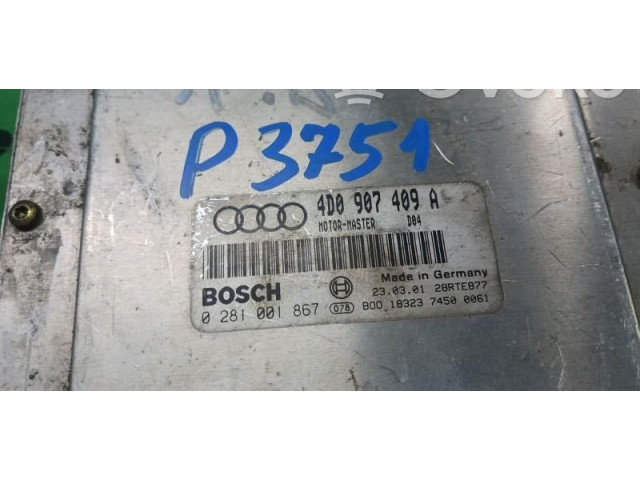 Блок управления двигателем Блок управления 0281001867, 4D0907409A   Audi A8 S8 D2 4D
