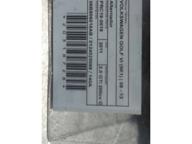 Генератор 06B906016AB, 0124525088 Volkswagen Golf VI