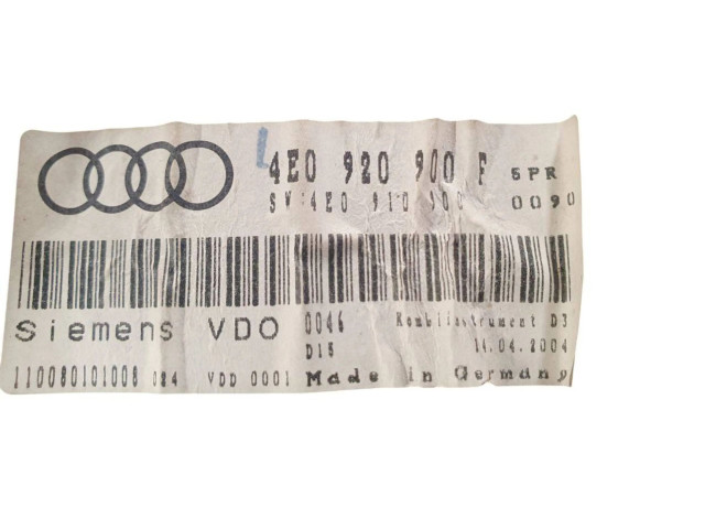 Přístrojová deska Audi A8 S8 D3 4E 2004 4E0920900F, 4E0910900