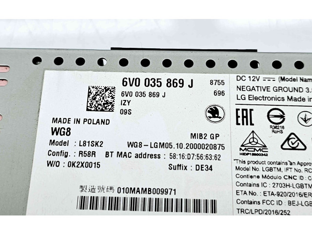 Радио/ проигрыватель CD/DVD / навигация 6V0035869J    Skoda Fabia Mk3 (NJ)