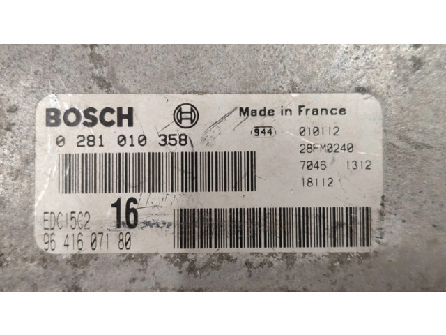 Блок управления двигателем Блок управления 0281010358, 9641607180 Citroen Xsara Picasso