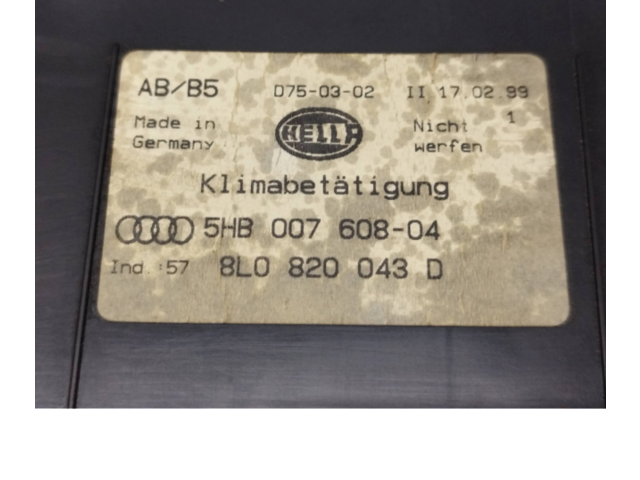 Блок управления климат-контролем 8L0820043D, 5HB00760804 Audi A3 S3 8L