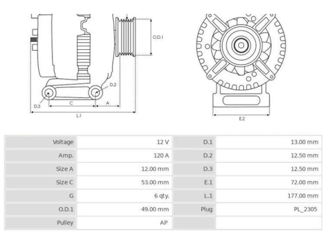Генератор CA2044, 3EFFE Ford B-MAX
