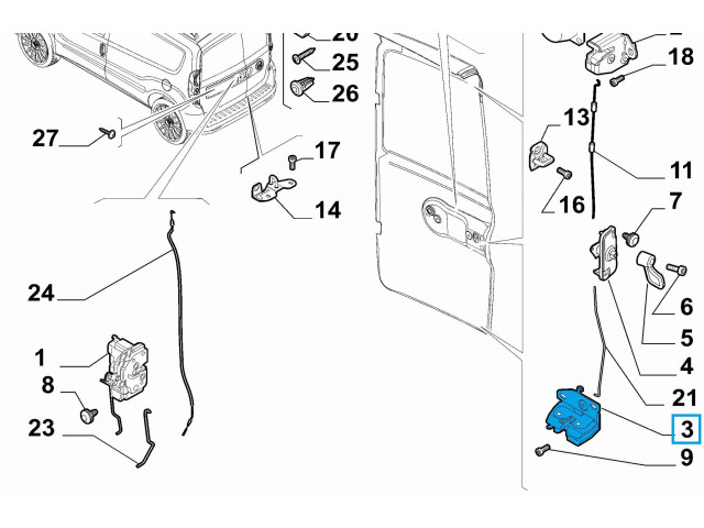 Zámek zadních dveří 52000028, 52060736 Fiat Doblo 2011