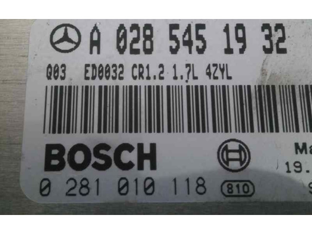 Блок управления двигателя A0285451932, 0281010118   Mercedes-Benz A W168
