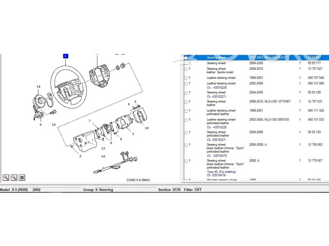 Руль 5201017, 5201033 Saab 9-5