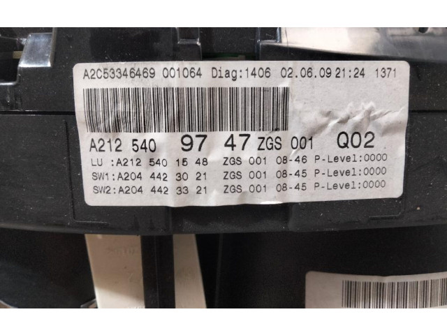 Přístrojová deska  Mercedes-Benz E C207 W207 2009 A2125409747, A2C53257171  