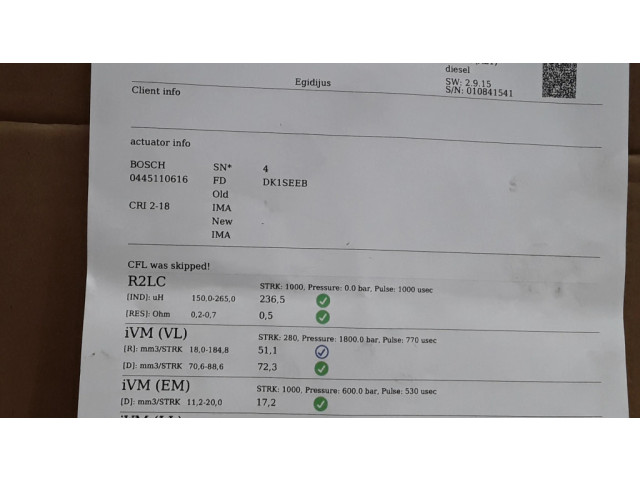 Vstřikovač 0445110616, 7810702 BMW X5 F15 pro naftový motor 3.0