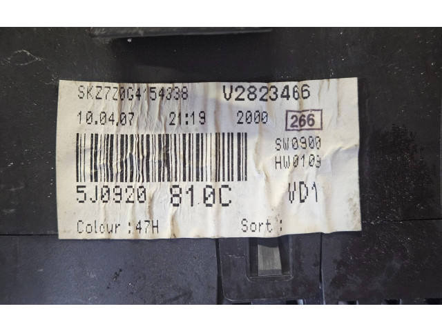 Панель приборов 5J0920810C, SKZ7Z0G4154338   Skoda Fabia Mk2 (5J)       