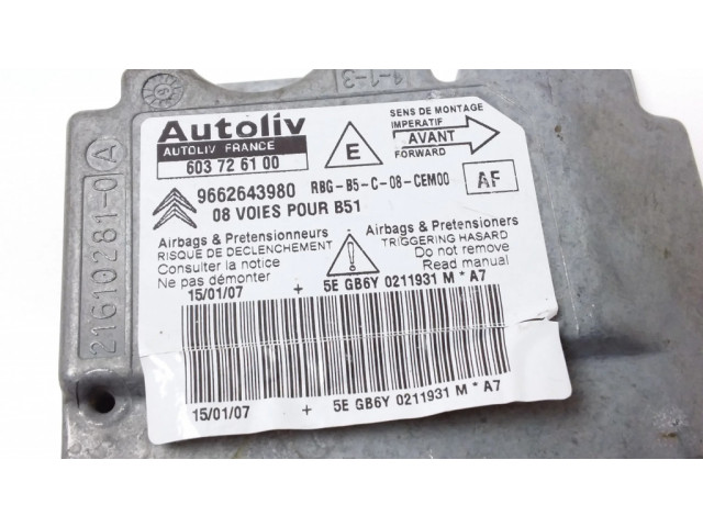 Блок подушек безопасности 603726100, 9662643980   Citroen C4 I
