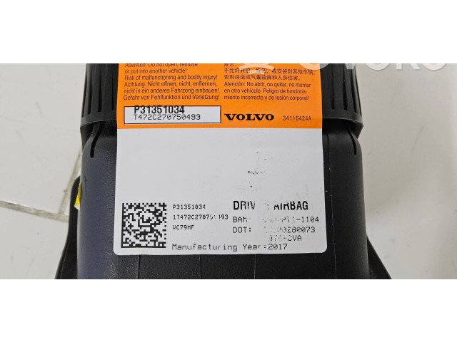 Подушка безопасности водителя P31351034, 34116424A   Volvo V60