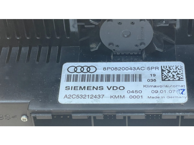 Блок управления климат-контролем 8P0820043AC, A2C53212437 Audi A3 S3 A3 Sportback 8P