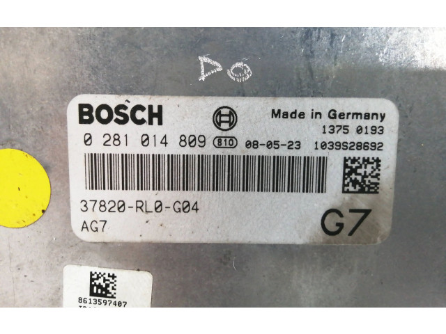 Блок управления двигателя 37820RL0G04, 0281014809   Honda Accord