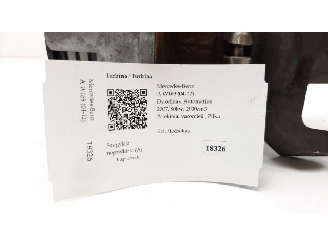 Turbodmychadlo Турбина A6400901780, 0607280568 Mercedes-Benz A W169 2.0 640.940