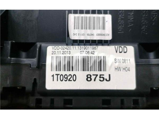 Панель приборов 1T0920875J, 1T0920875J   Volkswagen Touran II       