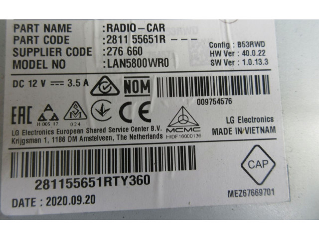 Радио/ проигрыватель CD/DVD / навигация 281155651R Dacia Duster II