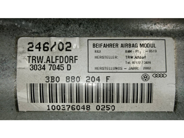 Подушка безопасности пассажира 3B0880204F, 30347045D Skoda Superb B5 (3U)