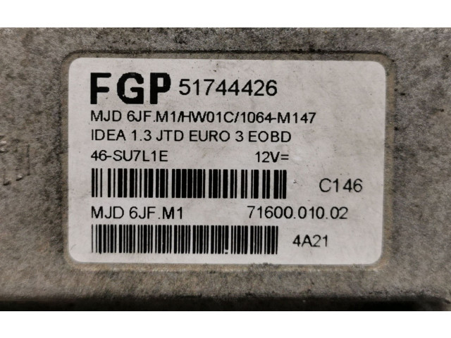 Блок управления двигателя 51744426, MJD6JFM1   Fiat Idea