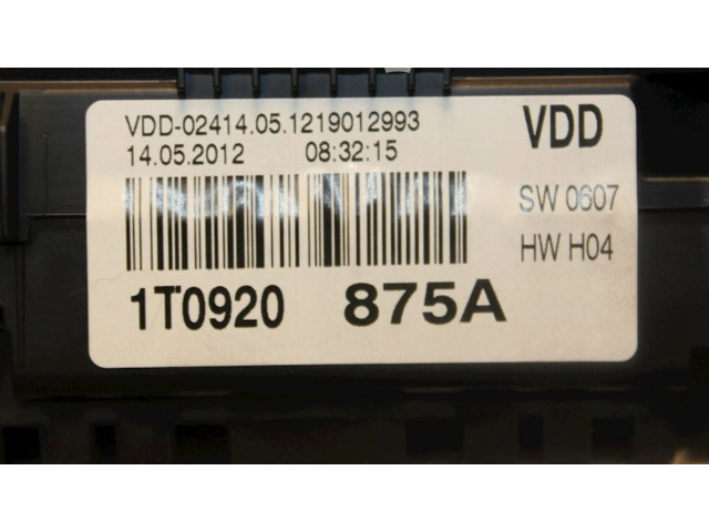 Панель приборов 1T0920875A, 1T0920875A   Volkswagen Touran II       
