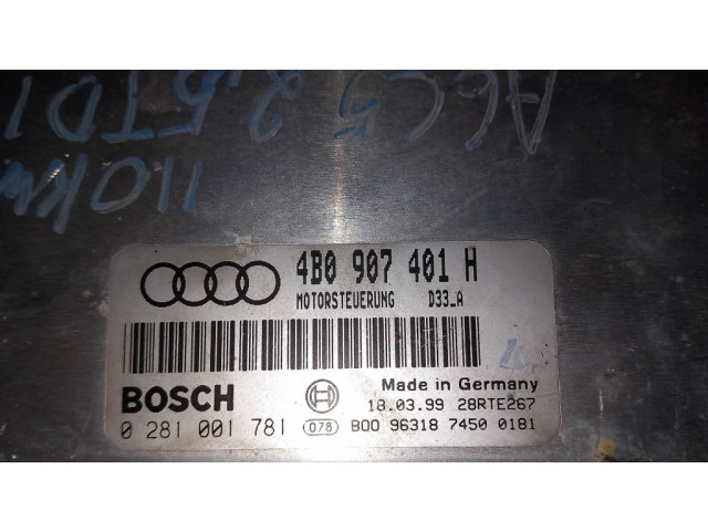 Блок управления двигателя 4B0907401H, 0281001781   Audi A6 S6 C5 4B