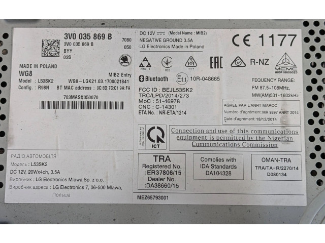 Радио/ проигрыватель CD/DVD / навигация    3V0035869B   Skoda Superb B8 (3V)