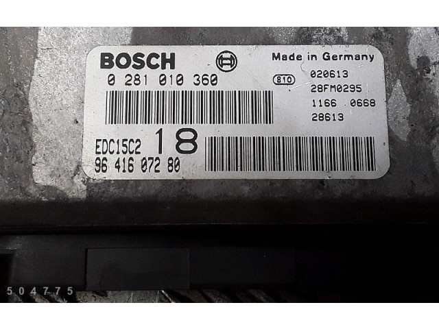 Řídící jednotka 9641607280, 0281010360   Citroen Berlingo 2002