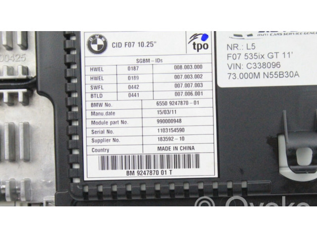 Дисплей 9247870 BMW 5 GT F07