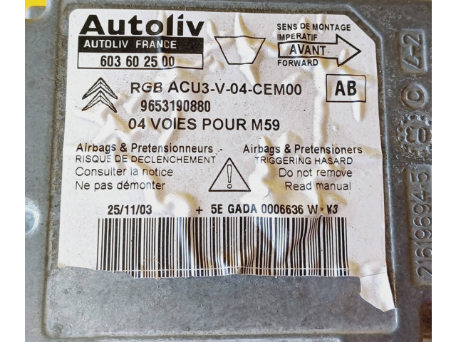 Блок подушек безопасности 9653190880, 603602500 Citroen Berlingo