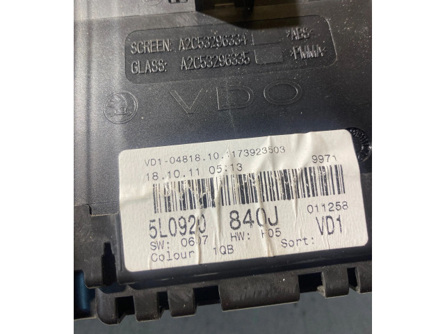 Панель приборов 5L0920840J, 1173923503 Skoda Yeti (5L)