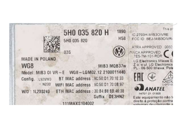 Радио/ проигрыватель CD/DVD / навигация 5H0035820H Volkswagen Golf VIII