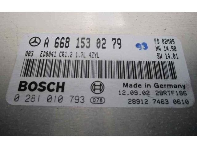 Блок управления двигателя A6681530279, 0281010793 Mercedes-Benz A W168
